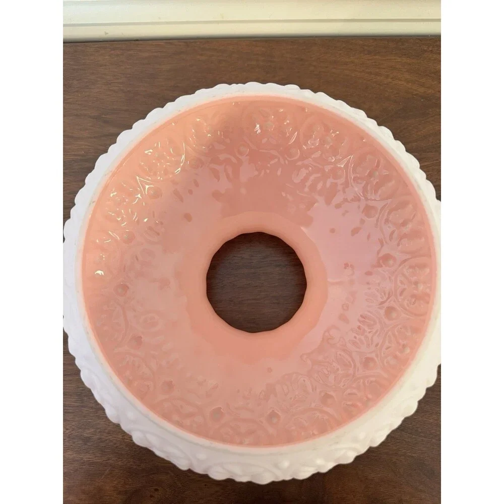 Case Glass Embossed Floral Daisy Dot Pink Inside Satin Kerosene Oil Lamp Shade